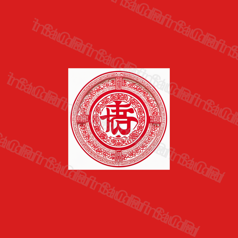 Chinese Fu Character Red Papercut Round Window