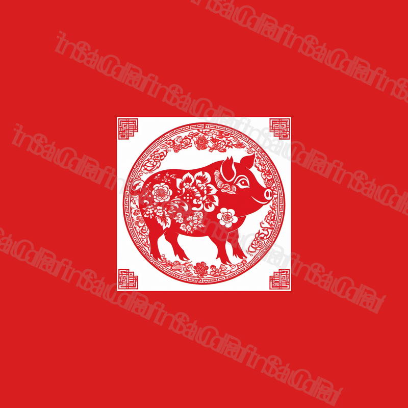 Chinese Zodiac Pig Red Papercut