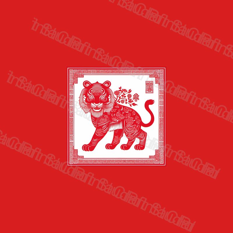 Chinese Zodiac Tiger Red Papercut