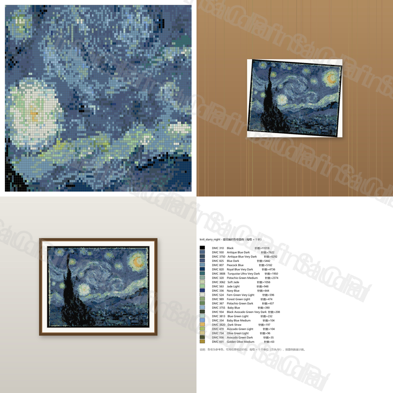 Starry Night Cross Stitch Pattern (Knitting)